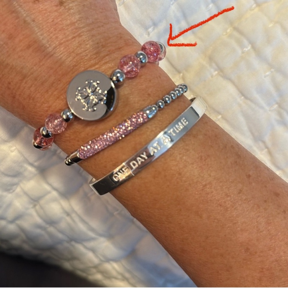 Rustic Cuff Breast Cancer Pink Beaded Bracelet - New!